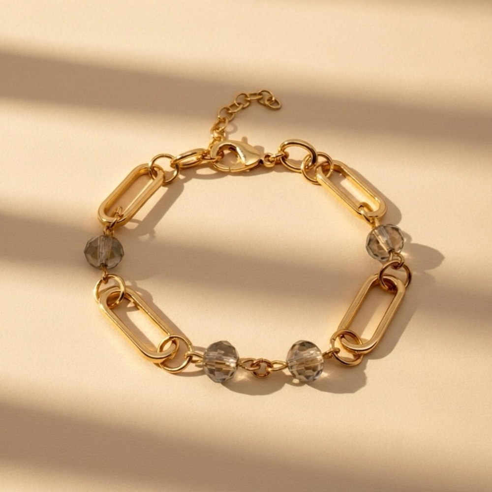 Twilight Link Gold-Toned Paperclip Chain & Faceted Crystal Bead Station Bracelet